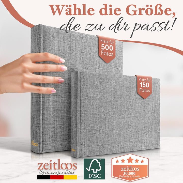 Fotoalbum zum Einkleben - Platz für 500 Fotos (100 Seiten oder 50 Blatt). Echtes leinen in grau Foto