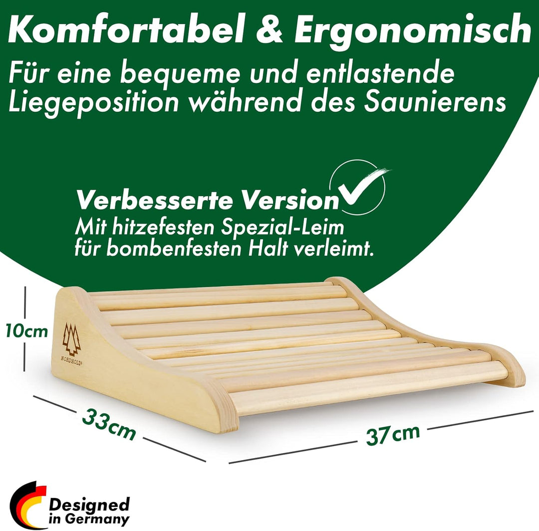 Sauna Kopfstütze Holz 2er Set - 37x33cm ideale Breite für optimalen Liegekomfort - Sauna Kopfstütze
