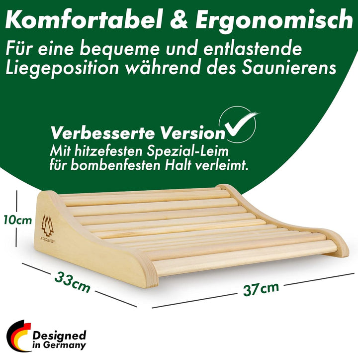 Sauna Kopfstütze Holz 2er Set - 37x33cm ideale Breite für optimalen Liegekomfort - Sauna Kopfstütze