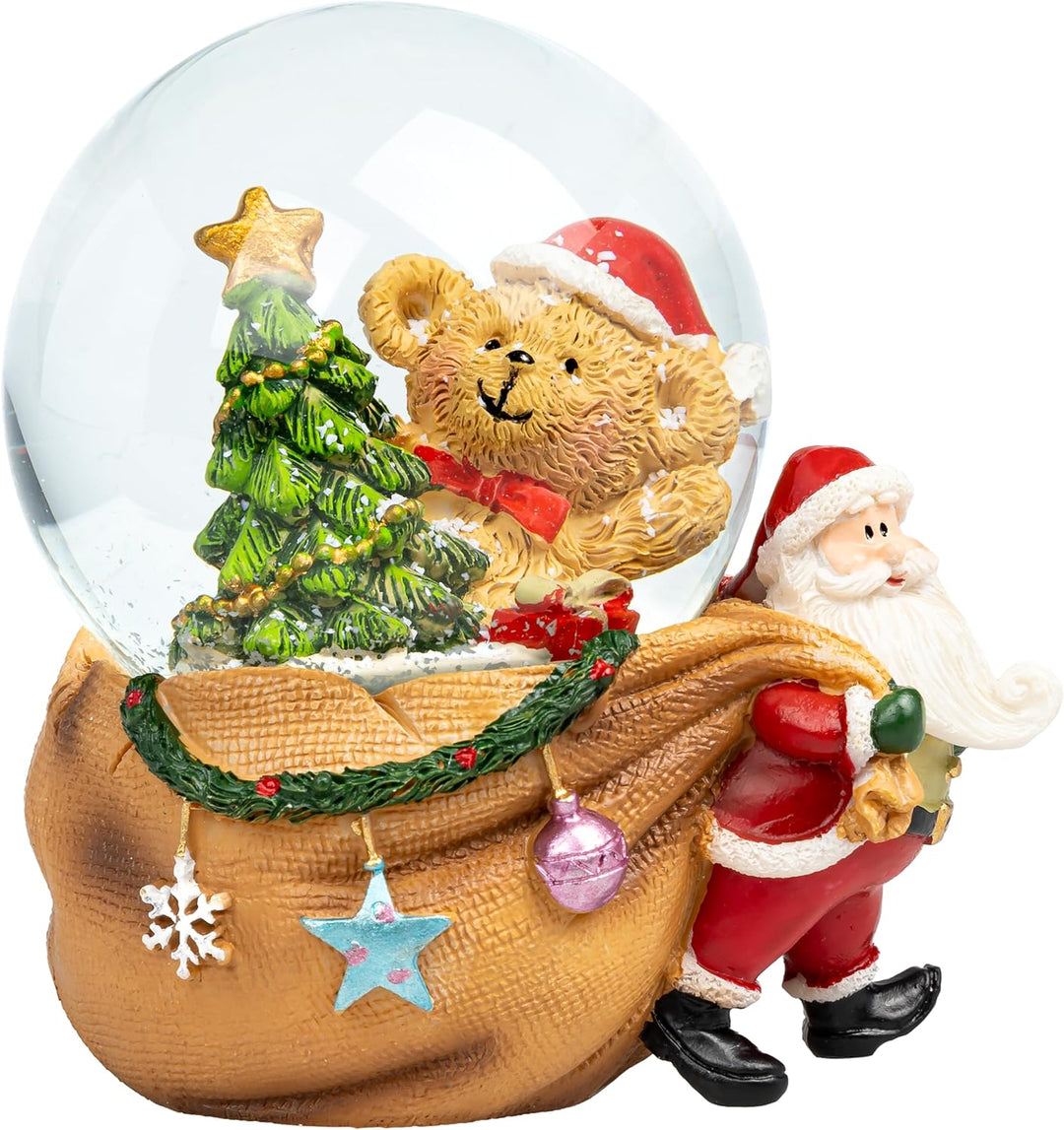 SIKORA SK27 Mittelgrosse Glas Deko Schneekugel Bär im Sack Weihnachtsdeko D:65, Bär im Sack