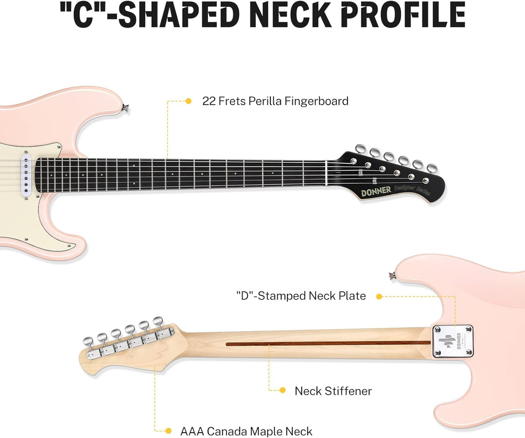 Donner E-Gitarren Set Full Size, HSS Spule Geteilte Pickups, 39 Zoll Solid Body ST Gitarre Anfänger