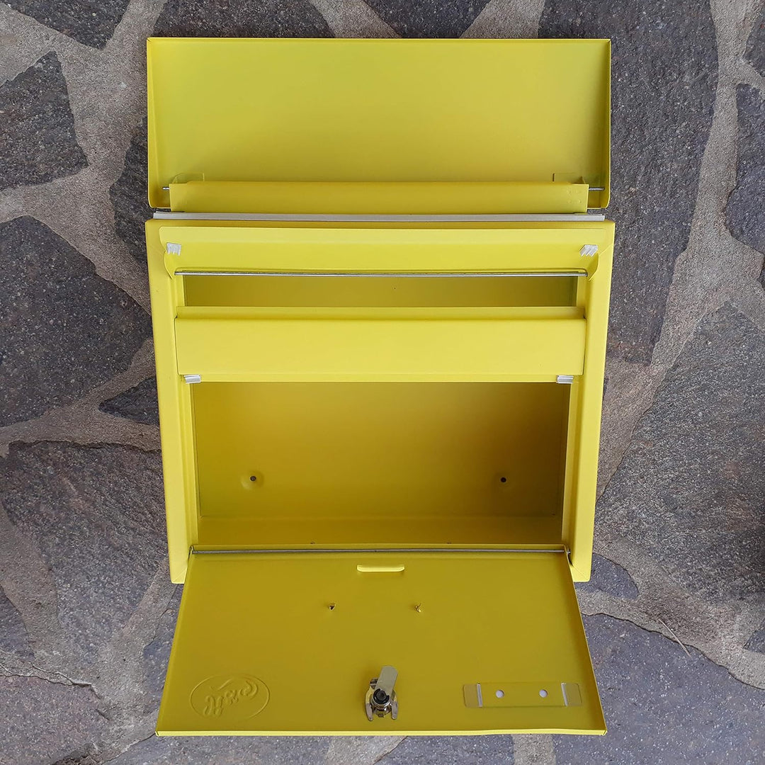 Grosser Briefkasten/Postkasten XXL Gelb matt mit Abnehmbarer Zeitungsrolle Flachdach Katalogeinwurf