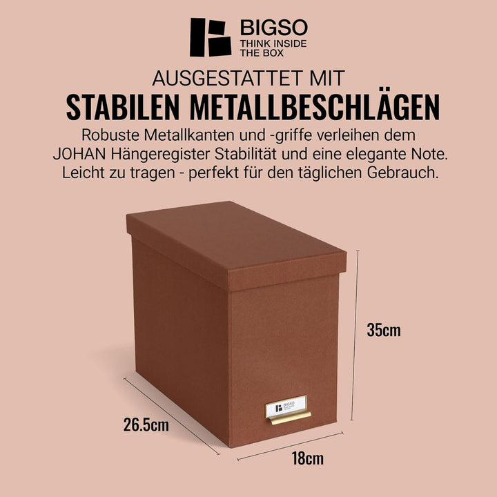 BIGSO JOHAN Hängeregisterbox A4 – Hängemappenbox mit Deckel und Griff – Schreibtischablage für Hänge