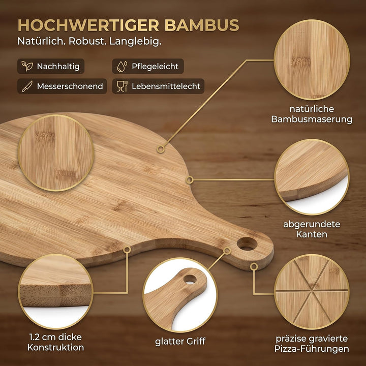 hausleben Pizzateller 33cm holz (2er-3er-4er Set) Pizzabrett gross mit Griff, Platzteller, Pizzabret