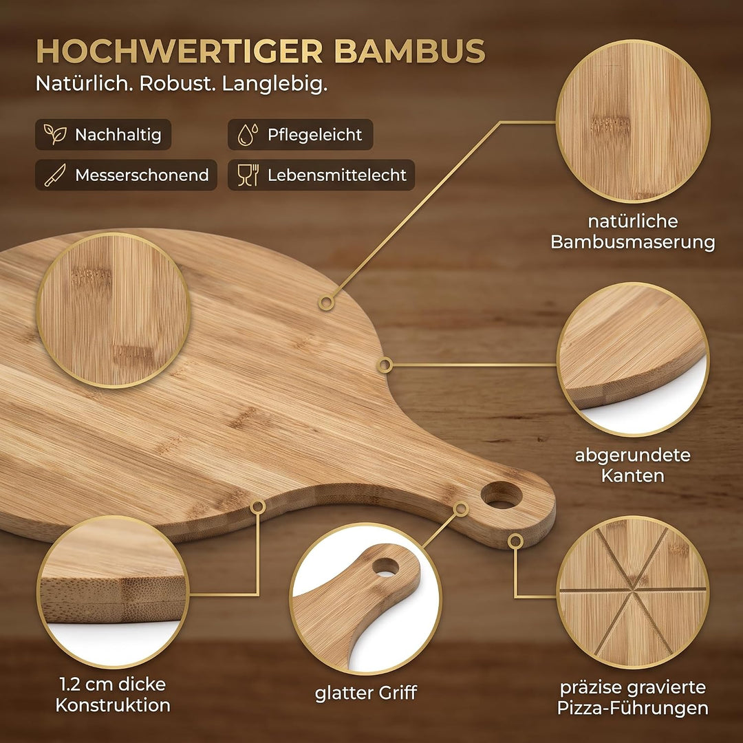 hausleben Pizzateller 33cm holz (2er-3er-4er Set) - Pizzabrett gross mit Griff, Platzteller, Pizzabr