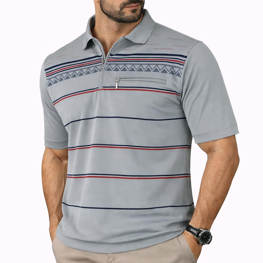 Soltice Polo Shirts Herren Kurzarm, Blousonshirts, Gestreifte Polohemden mit Brusttasche aus Baumwol