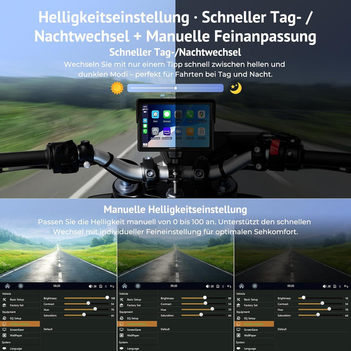 Kabelloses Motorrad CarPlay kompatibel mit Apple CarPlay & Android Auto,W522 5 Zoll IP67 Wasserdicht
