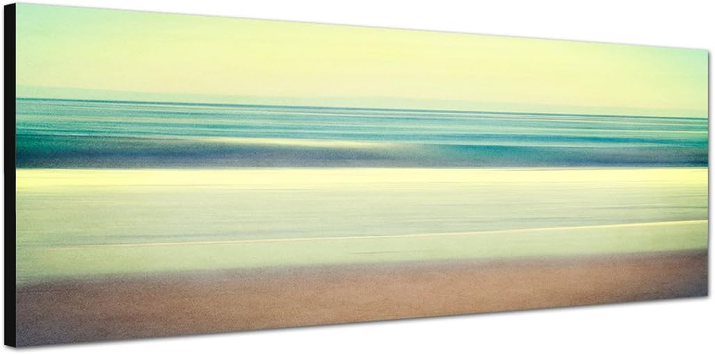 Paul Sinus Art Panoramabild auf Leinwand und Keilrahmen 150x50cm Meer Strand Wellen abstrakt