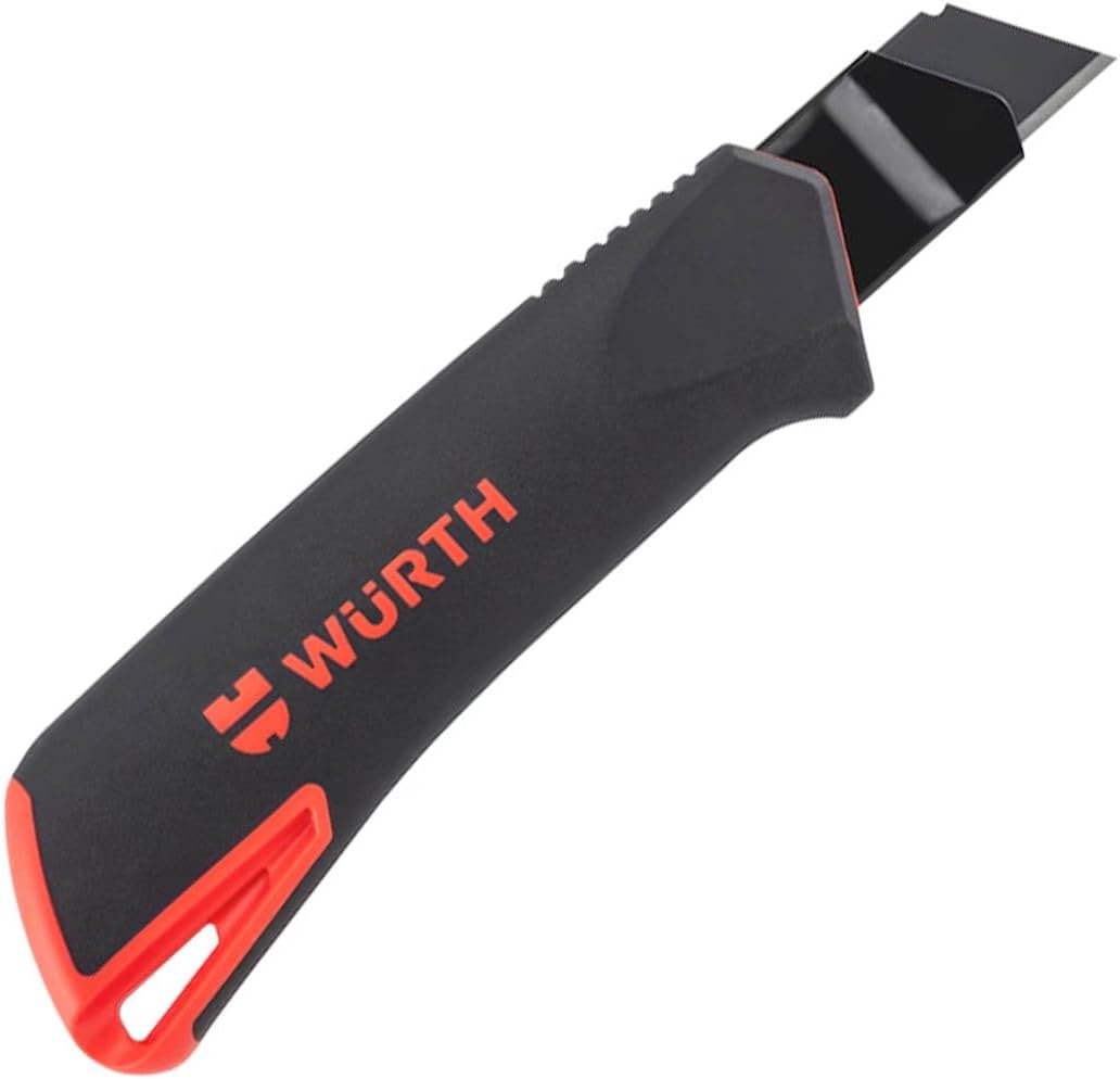 Würth 2K Cuttermesser 25mm inkl. 1x Abbrechklinge extrem scharf schwarz 071566296 Teppichmesser Univ