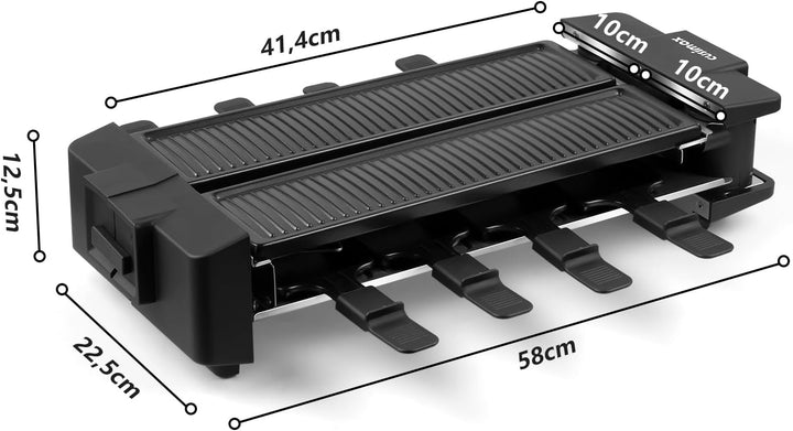 CUSIMAX Raclette Grill, Drehbarer Raclette mit 2 Separaten Grillplatten, 1400W Raclette für 8 Person