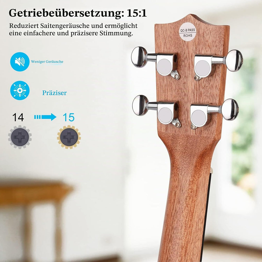Hricane Sapele Sopran Ukulele Set für Kinder und Erwachsene 21 Zoll Ukulele Starter Kit mit Tasche,