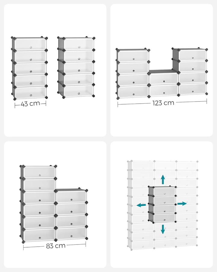 SONGMICS Schuhregal mit 10 Ebenen, Steckregal, Regalsystem, Schuh-Organizer, DIY-Regal, mit Tür, aus