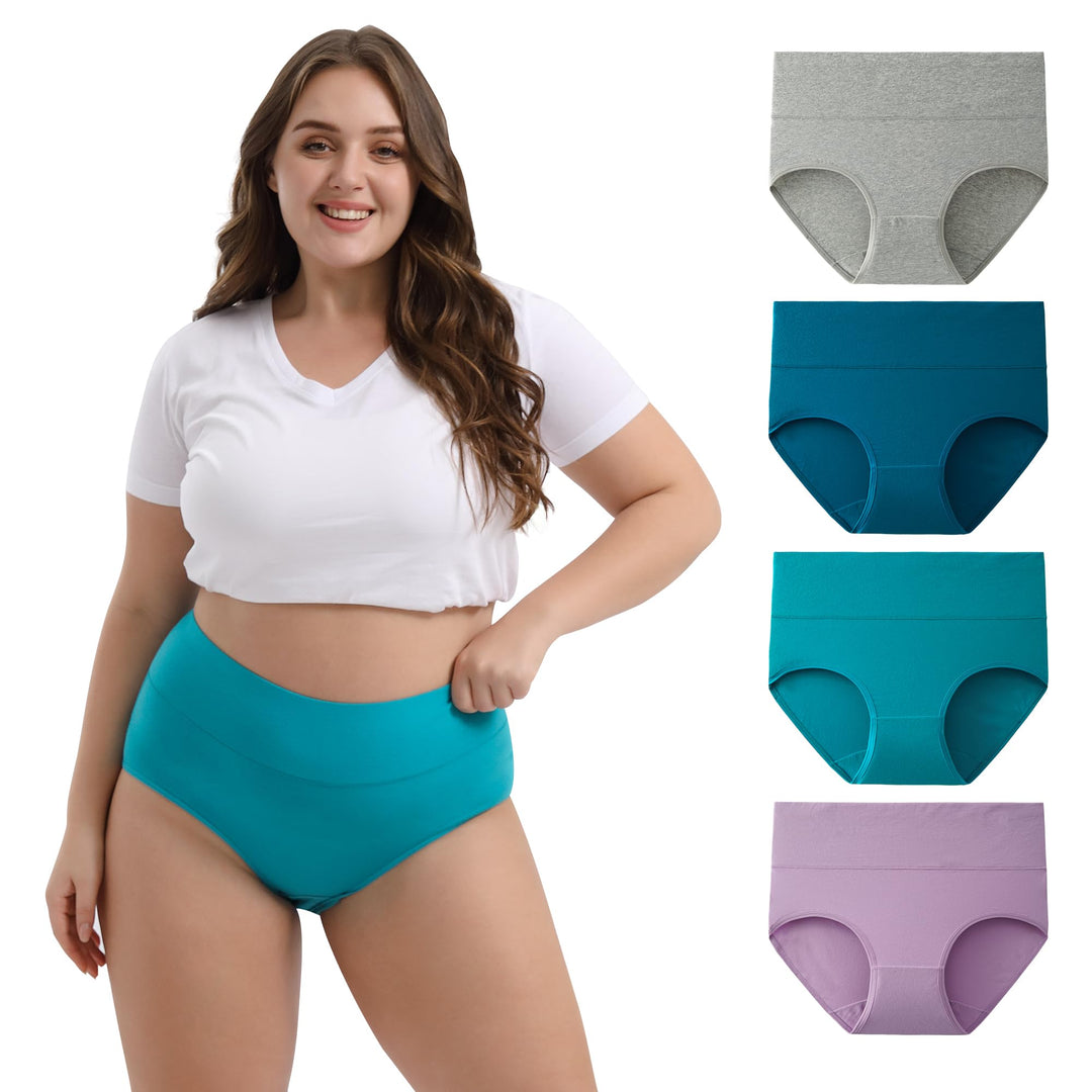 INNERSY Unterhosen Grosse Grössen Damen Taillenslip Baumwolle High Waist Slip (44-62) 4er Pack 44-46