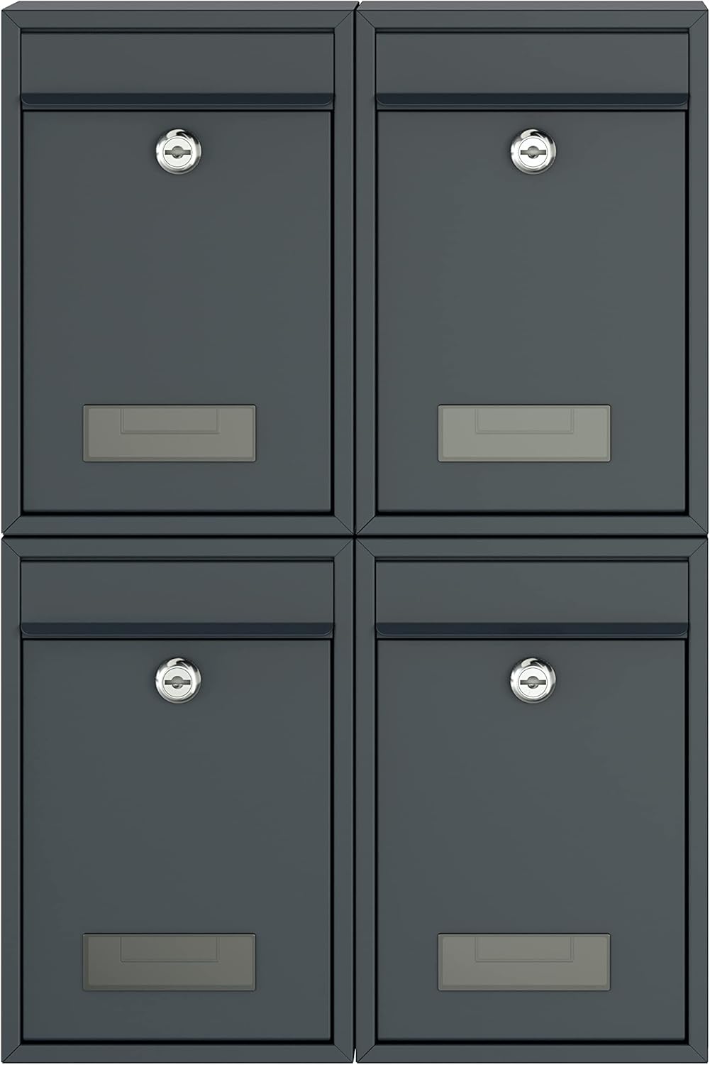 BASI | 4er Set Briefkasten | Wandbriefkasten Kompaktbriefkasten | DIN B5 | Namensschild jeweils 2 Sc