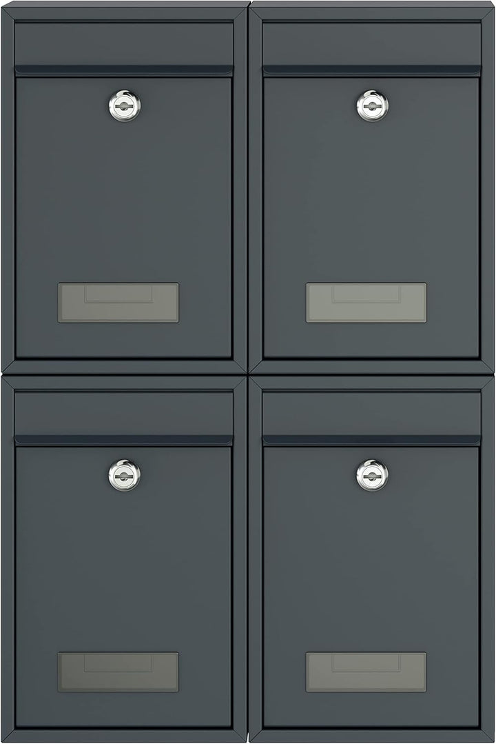 BASI | 4er Set Briefkasten | Wandbriefkasten Kompaktbriefkasten | DIN B5 | Namensschild jeweils 2 Sc