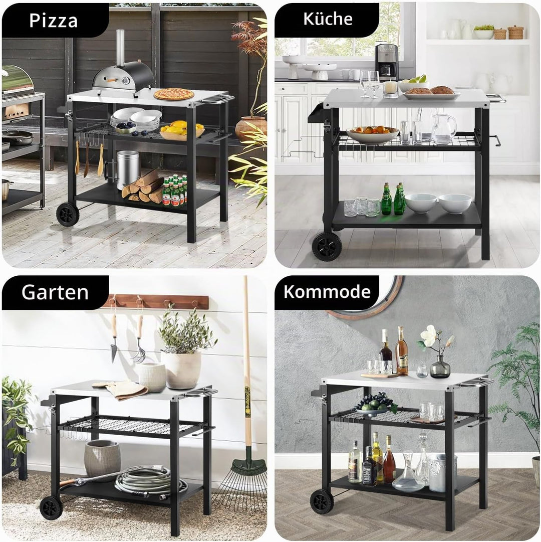Kendane Grillwagen Edelstahl Grilltisch Outdoor Wetterfest Grill Beistelltisch Garten