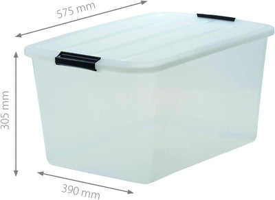 Iris Ohyama, 6er-Set, Aufbewahrungsboxen, 45 L, mit Clips, stapelbar, Wohnzimmer, Schlafzimmer, Gara