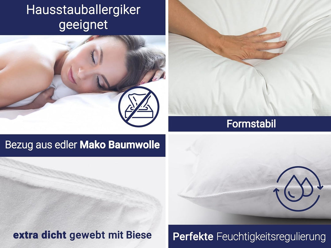 ZOLLNER Premium Kopfkissen aus 90% Daunen und 10% Federn - Made in Germany – für Allergiker geeignet