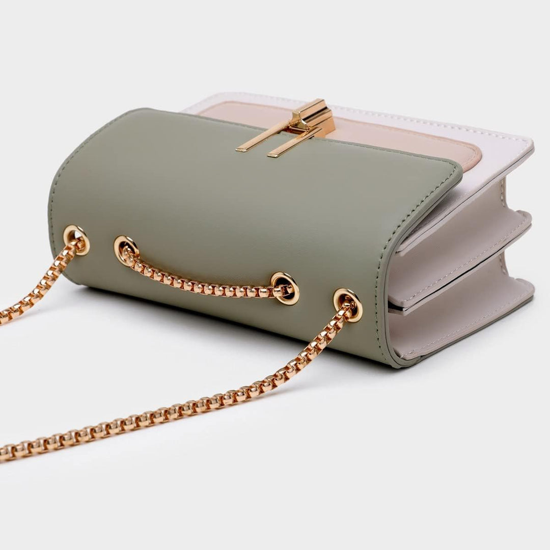 Umhängetasche Damen Leder Kette Schulterriemen Designer Color-Blocking Mode Handtasche, Tasche Schul