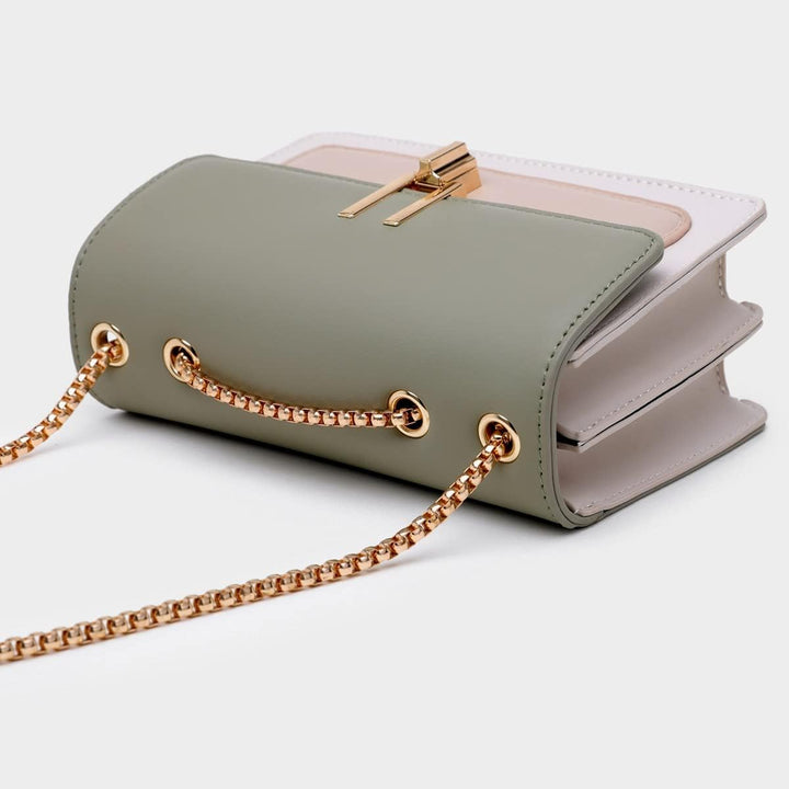 Umhängetasche Damen Leder Kette Schulterriemen Designer Color-Blocking Mode Handtasche, Tasche Schul