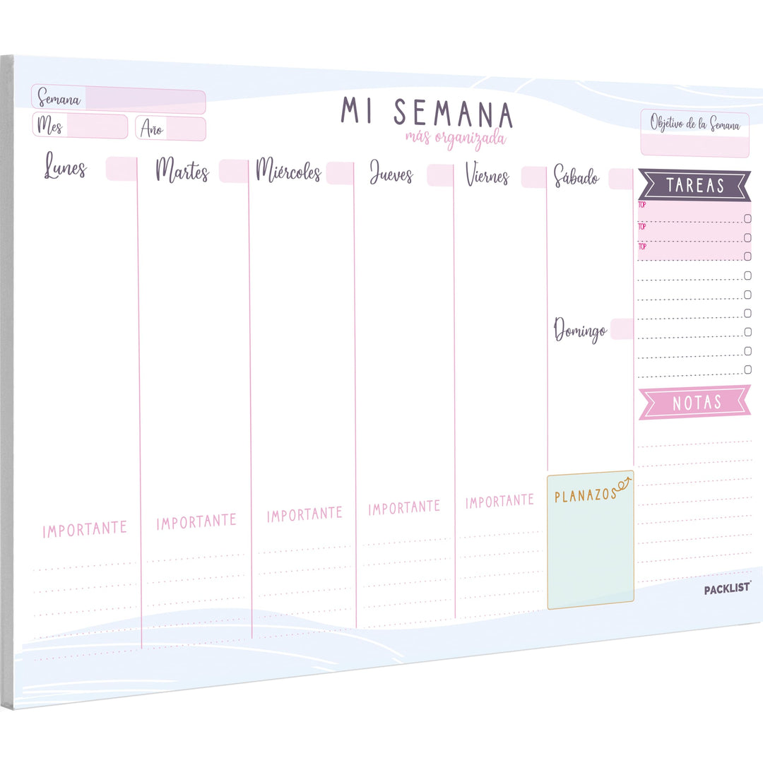 PACKLIST Planificador Semanal, Agenda Semanal. Organizador Semanal A4, Planning Escritorio - Weekly