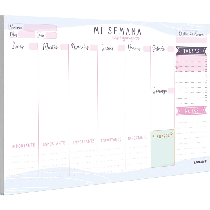 PACKLIST Planificador Semanal, Agenda Semanal. Organizador Semanal A4, Planning Escritorio - Weekly