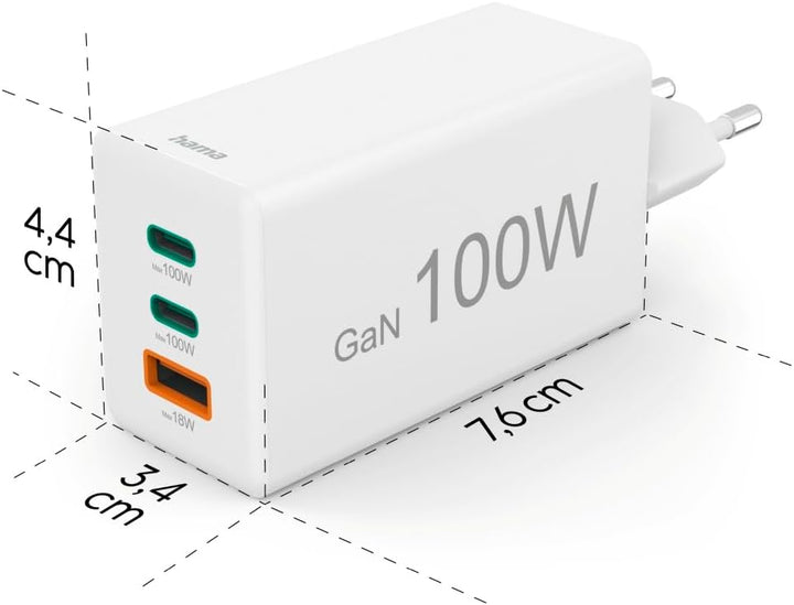 Hama USB Schnellladegerät, 2x USB C + 1x USB A, Mini Ladegerät, 100W