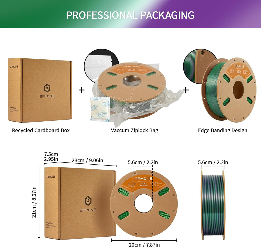 ERYONE Dual Seiden PLA Filament 1.75mm,Co-Extrucsion PLA Seiden Filament für 3D Drucker +/- 0,03 mm,