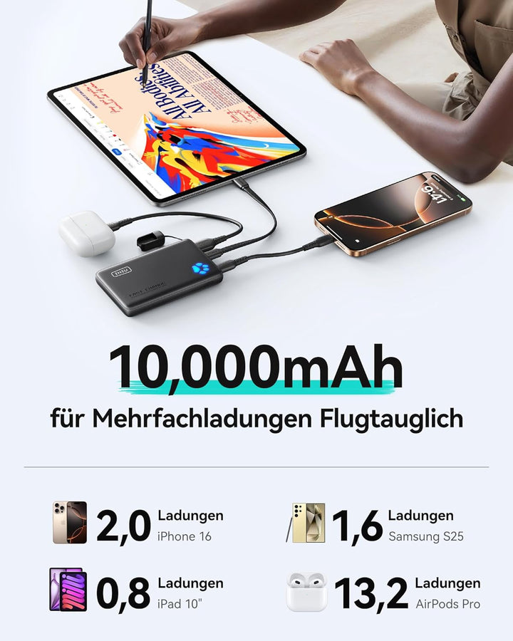 INIU Power Bank, 45W 10000mAh Powerbank Leichteste und Klein Aber Stark (USB C In & Out), PD3.0 Exte