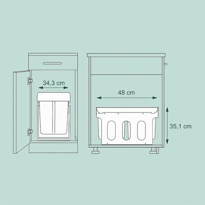 Relaxdays Einbaumülleimer, 4 Fächer, 4 x 8l, HBT: 35,1x34,3x48 cm, ausziehbar, Mülltrennsystem für U