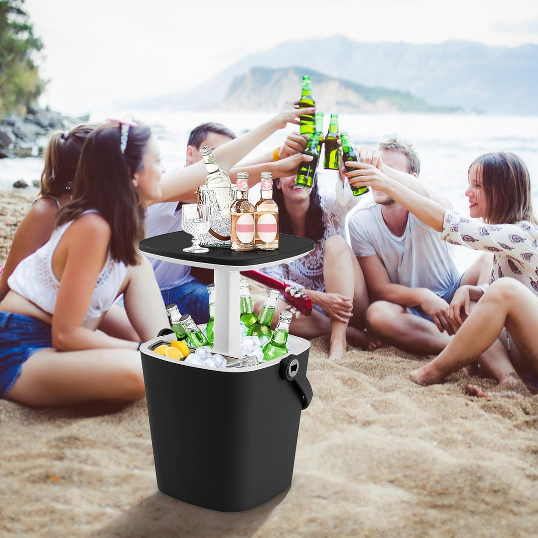 GYMAX Cool Bar mit Griff, tragbarer 15 L Bier- & Weinkühler mit Eiszange & Flaschenöffner, 3-in-1 Be