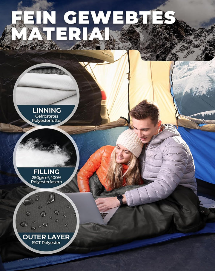 KingCamp Deckenschlafsack,Doppelschlafsack,220x150cm mit 2 Kissen,Schlafsack für 2 Personen,12℃ bis