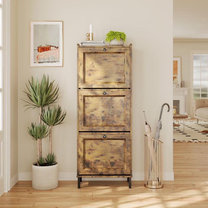 Bealife Schuhregal mit 3 Klapptüren, doppelte Tiefe, schmaler Organizer für den Eingang, 50 x 118 x