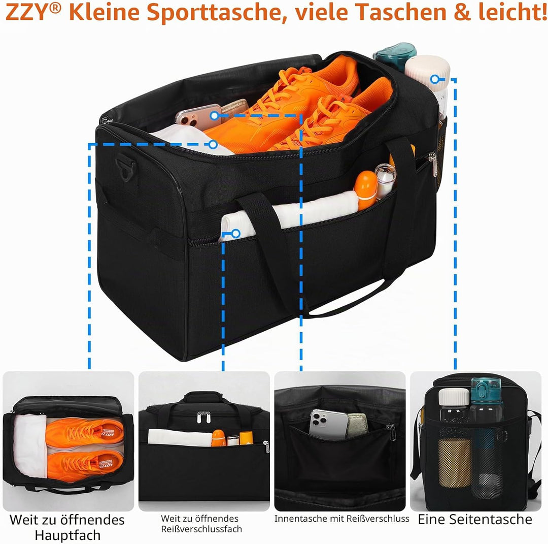 ZZY 20L Sporttasche Klein, Trainingstasche Gym Bag 40x20x25cm, Kleine Fitnesstasche & Weekender für