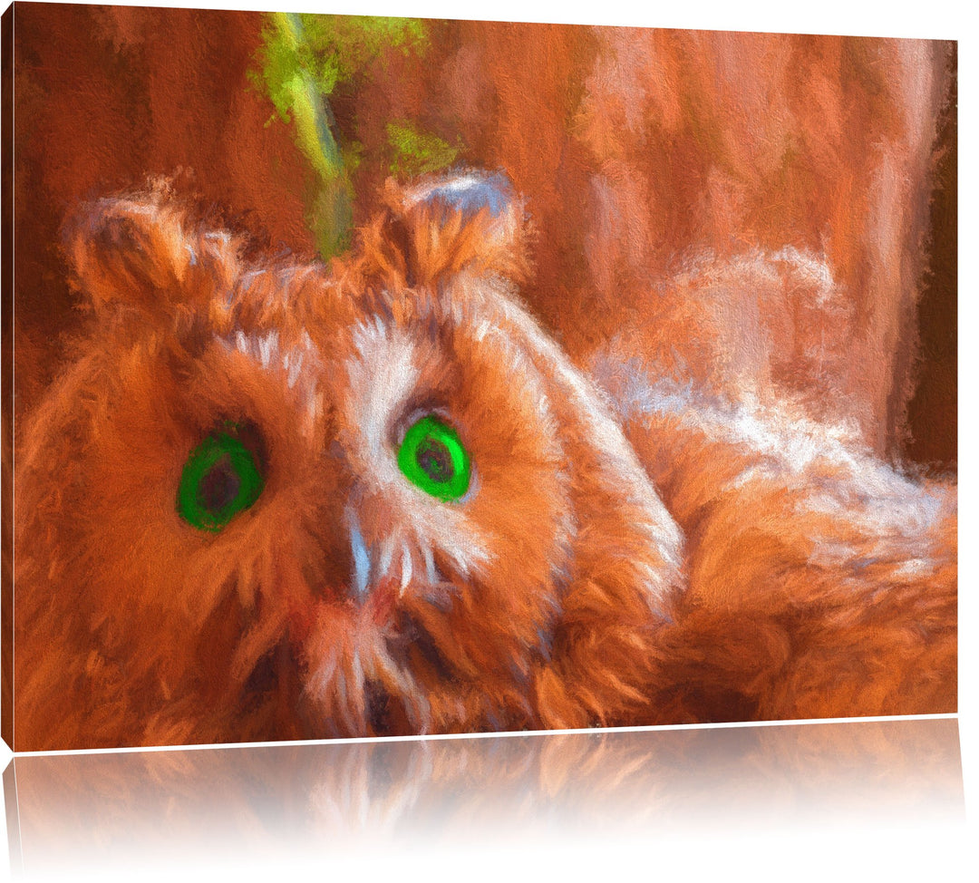Pixxprint Eule mit grünen Augen als Leinwandbild/Grösse: 100x70 cm/Wandbild/Kunstdruck/fertig bespan