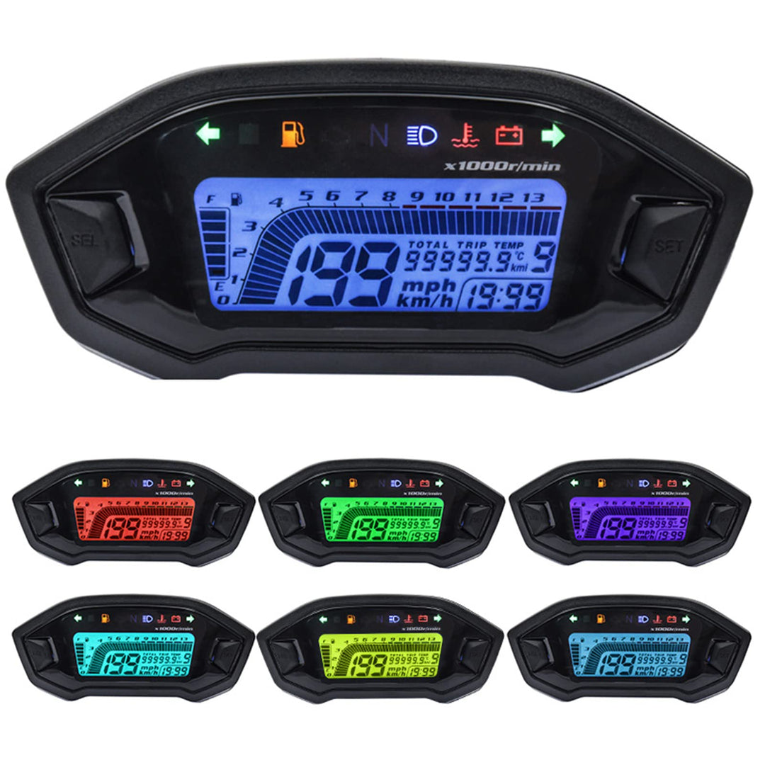 Geloo Motorrad Tachometer Tachometer, 13000 U/min Motorrad Messgerät LED Hintergrundbeleuchtung Digi
