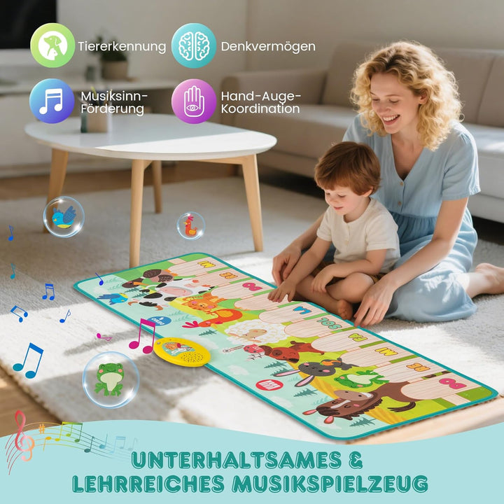 COSTWAY Musikmatte Kinder, Klaviermatte mit 10 Tierstimmen & 10 Klavierton, Keyboard Tanzmatte mit 1