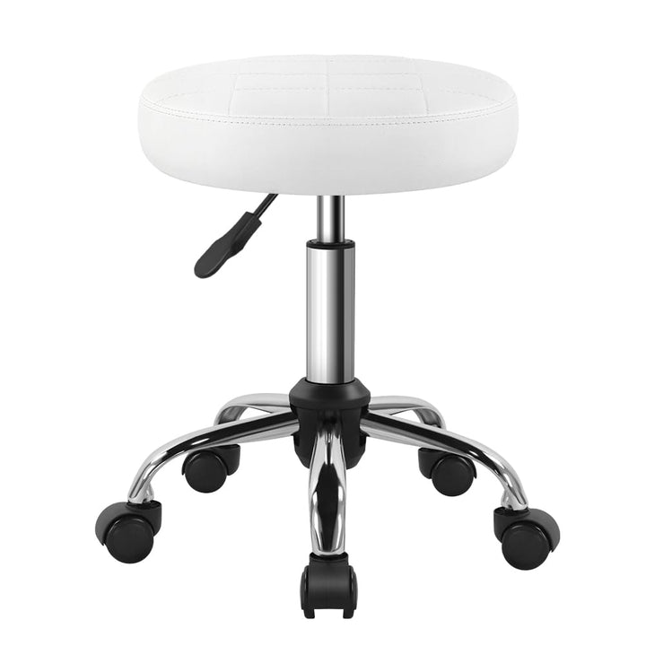 Weisser klassischer Drehhocker mit Rad für Salon, Arbeit, Zuhause, SPA, Geschäft, höhenverstellbar u