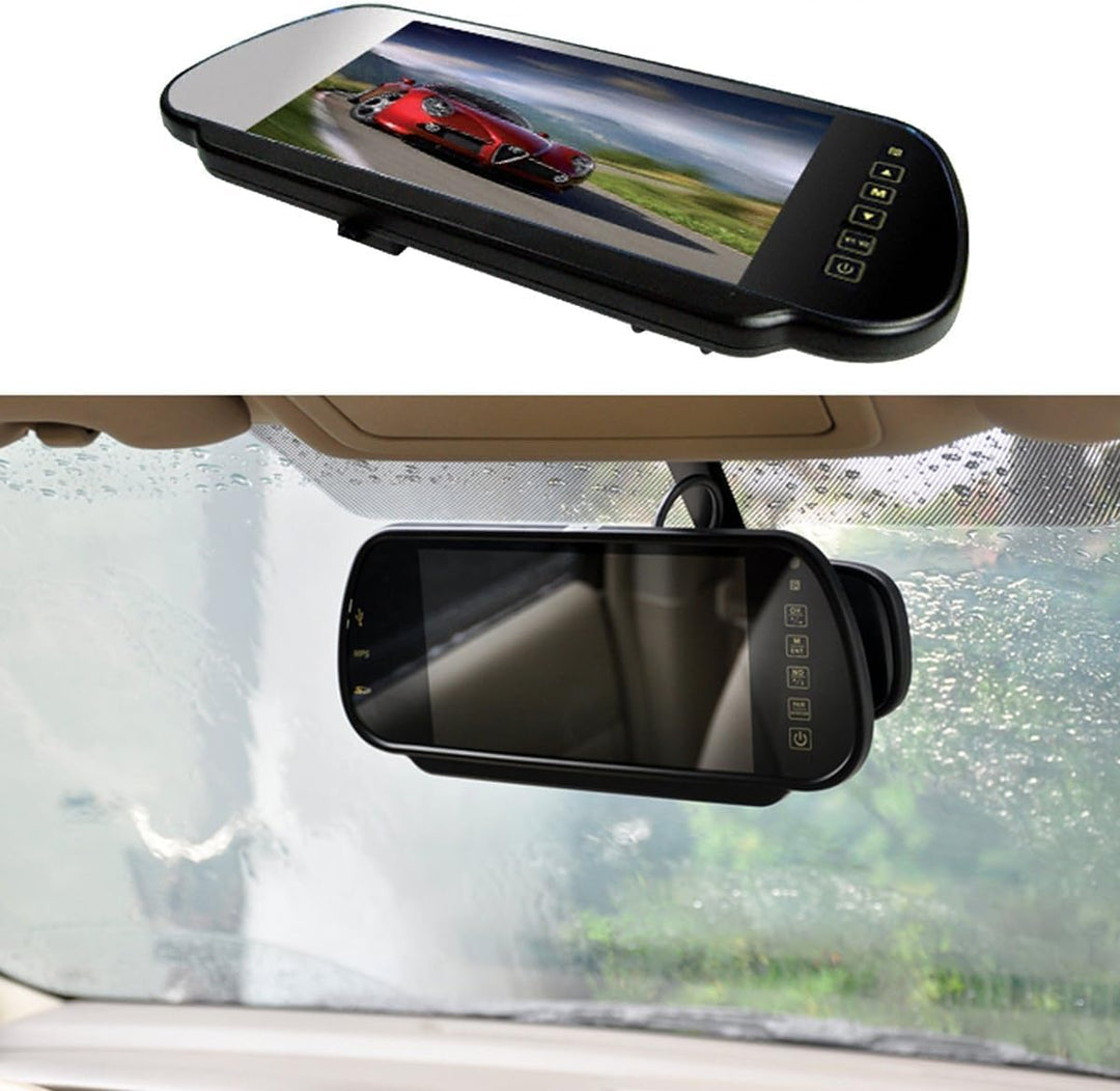 7 Zoll Rückfahrkamera Spiegel Monitor 12–24V – Clip-On Innenspiegel mit 7" 800x480 LCD TFT &amp; Parkhil