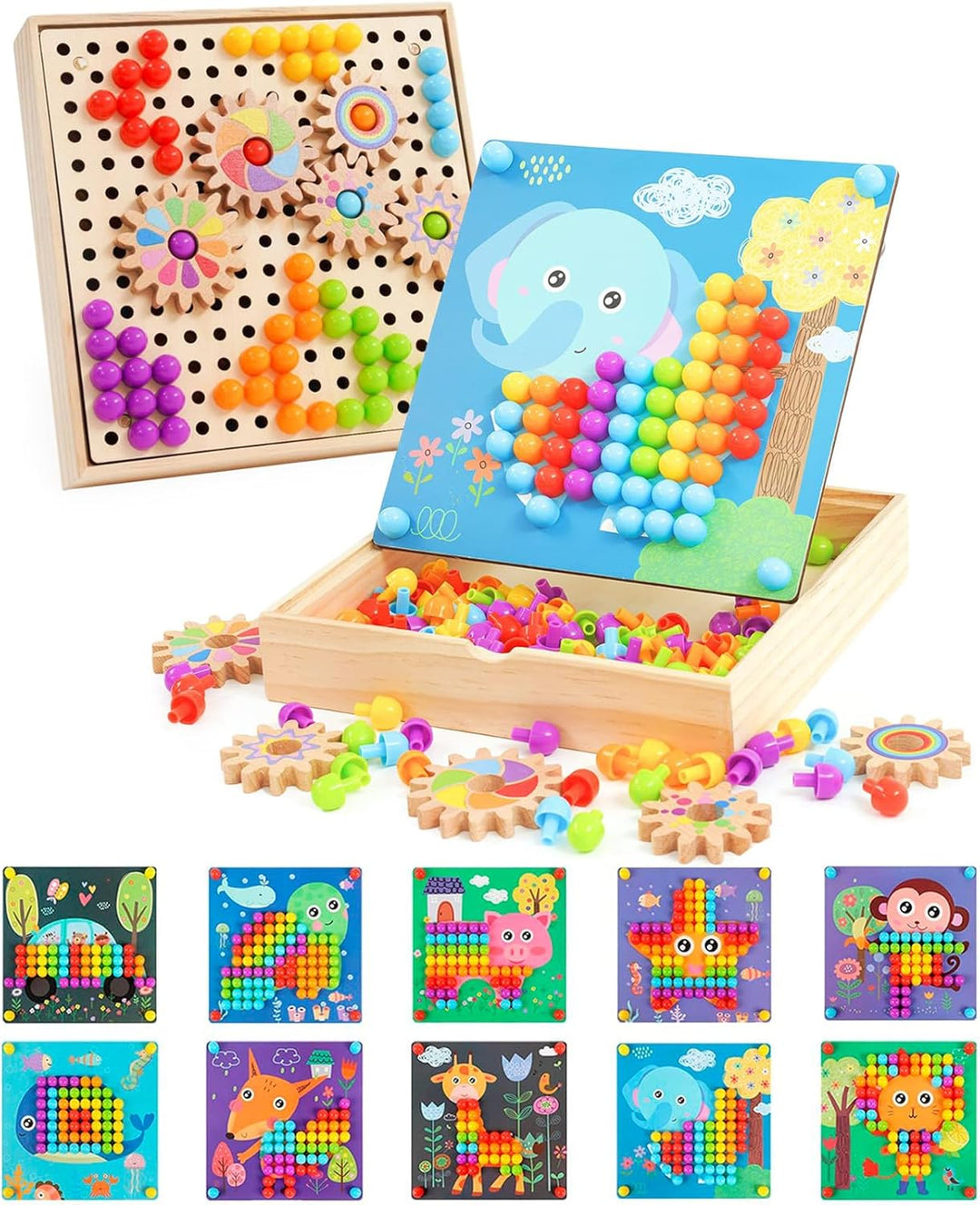 Mosaik Steckspiel für Kinder für 2,3,4,5 Jahre |Mosaik Pegboardmit 180 Steckperlen, 5 Gängen und 20