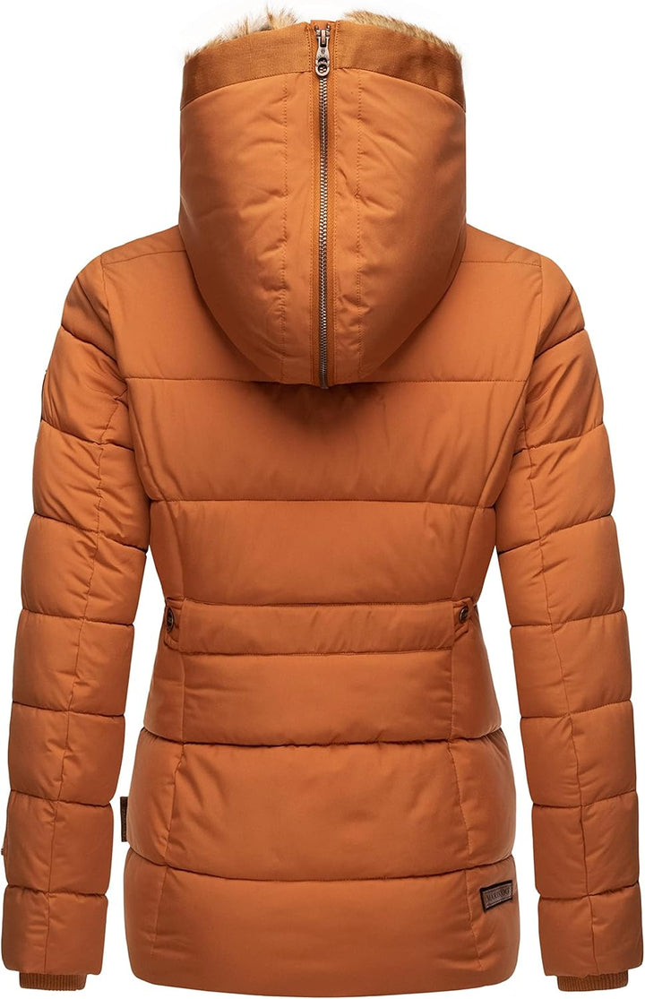 MARIKOO Damen Winterjacke warme Steppjacke mit Kunstfell Innenfutter Nekoo XS-3XL S Rusty Cinnamon,