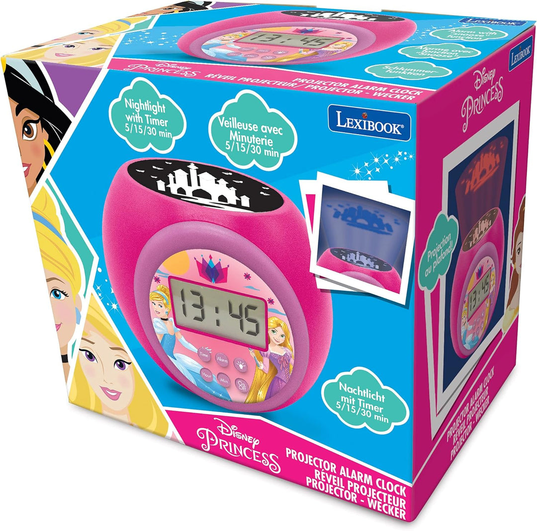 Lexibook RL977DP Projector-Wecker Disney Princess mit Schlumbmerfunktion und Weckfunktion, Nachtlich