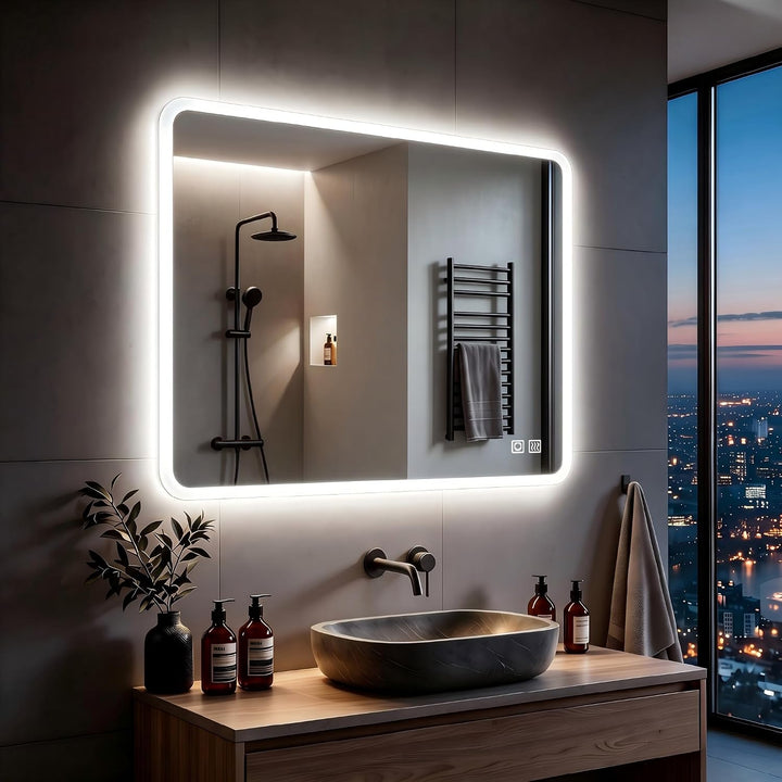 MIQU Badspiegel LED 60 x 50 cm Badezimmerspiegel mit Beleuchtung warmweiss/kaltweiss dimmbar Lichtsp