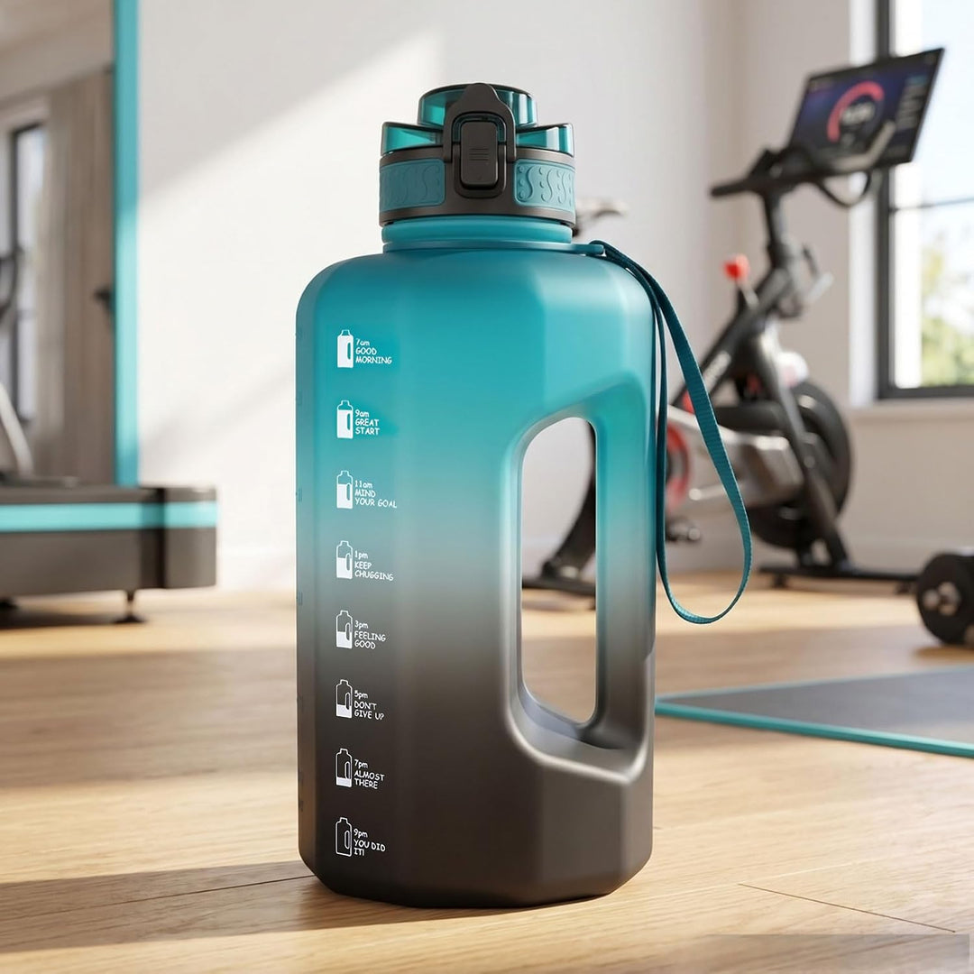 GEMFUL 2.2 Liter Trinkflasche Training Gross Gym Bottle mit Griff BPA Frei mit Zeitmarkierungen für