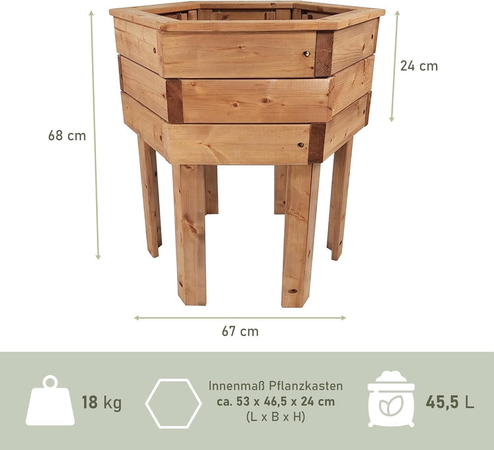 NATIV Hochbeet sechseckig | formschöner Pflanzkasten aus Holz in Wabenform | braun, imprägniert | St