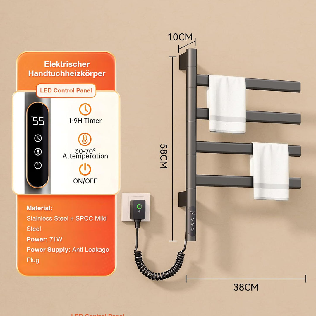 180°Drehung Bad Handtuchtrockner Elektrisch Handtuchheizkörper Elektrisch Handtuchwärmer Elektrisch