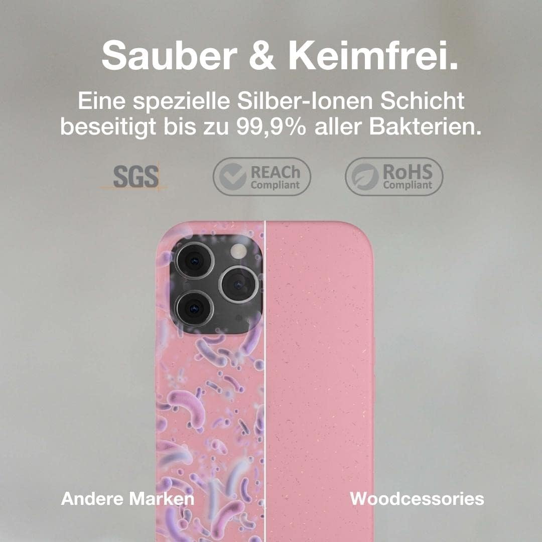 Woodcessories - Antibakterielle Bio Hülle kompatibel mit iPhone 12 Pro Max Hülle pink - Plastikfrei,