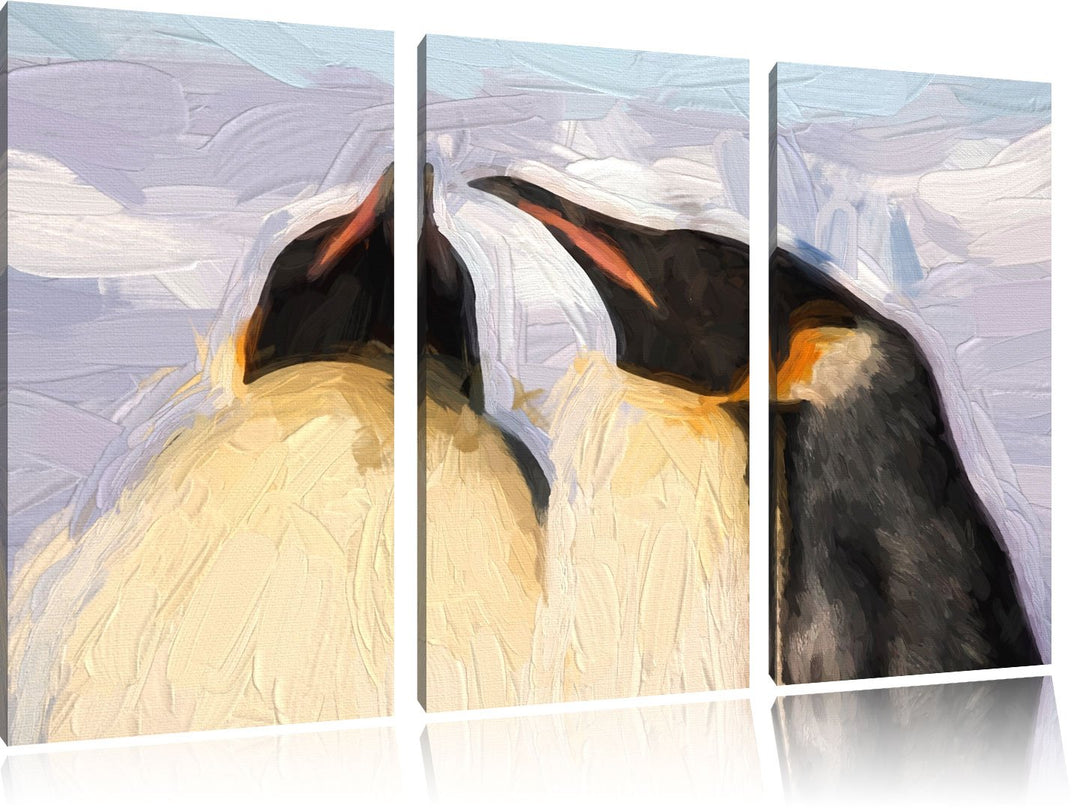 zwei prachtvolle Kaiserpinguine NewArt 3-Teiler Leinwandbild 120x80 Bild auf Leinwand, XXL riesige B