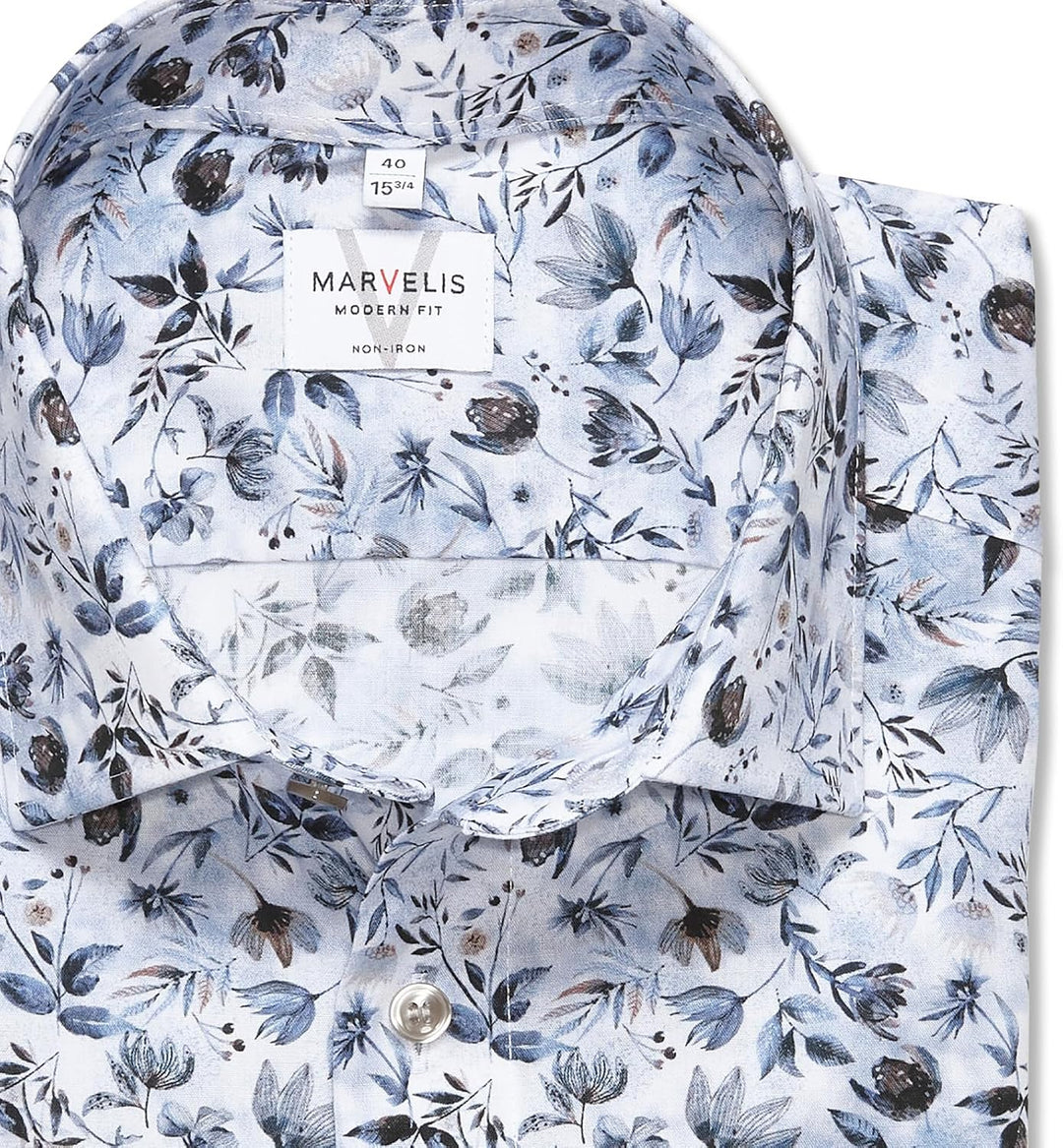 Marvelis Herren Businesshemd Langarm 721214,Digitaldruck auf Uni,Modern Fit,New Kent 42 Bleu 11, 42