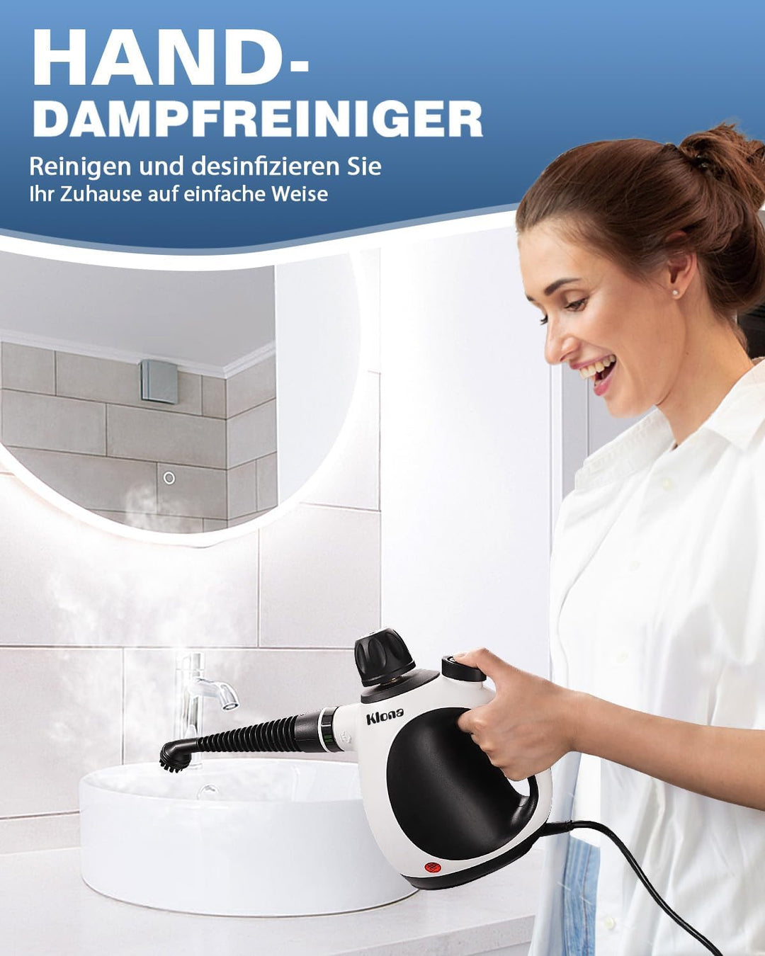 KLONA Handdampfreiniger, Dampfreiniger für Zuhause, Mehrzweck-Dampfreiniger mit 10 Zubehörteilen für
